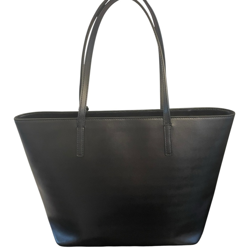 KATE SPADE Black Leather Medium Tote w Spade Bag Charm - Picture 6 of 15